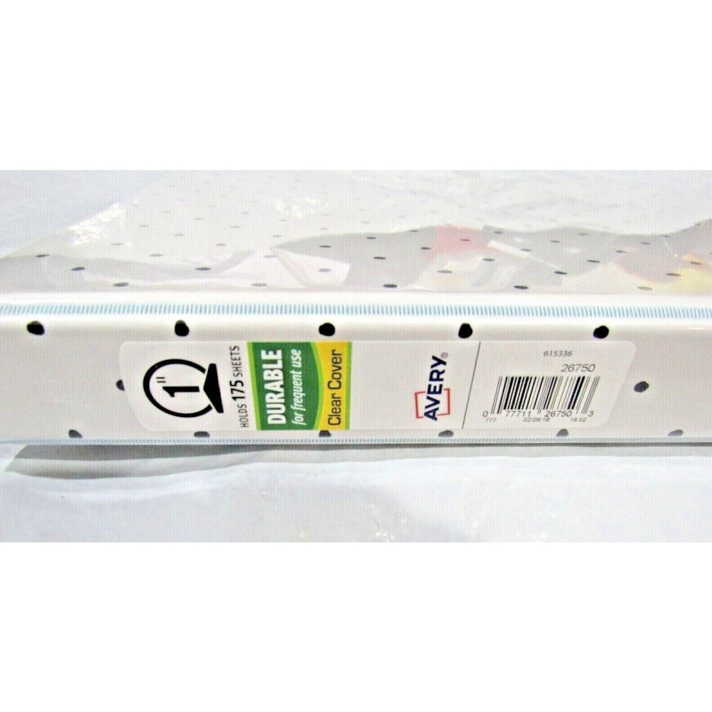 2 Avery White w/ Dots Durable View Binders w/Clear Cover 1" Round Rings 175 Pg