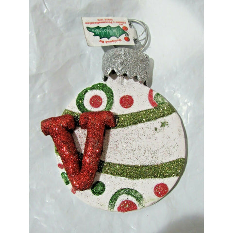 Round 3.5" Letter V Personalizable Christmas Ornament by Holly Adler