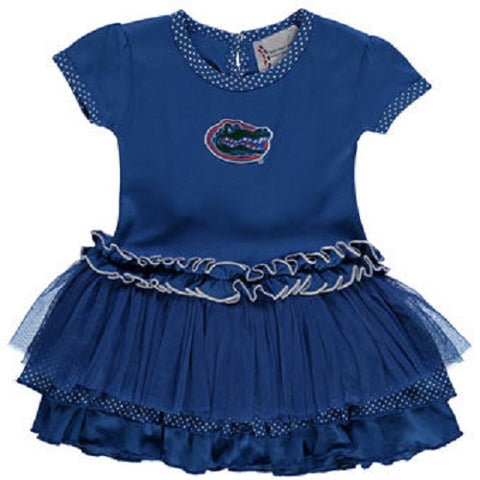 NCAA Florida Gators Logo on Pin Dot Royal Blue Tutu Dress 2T by Two Feet Ahead