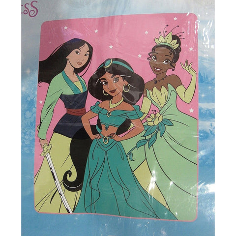 Disney's Princess Tiana Jasmine Mulan Plush Raschel Blanket 60X80