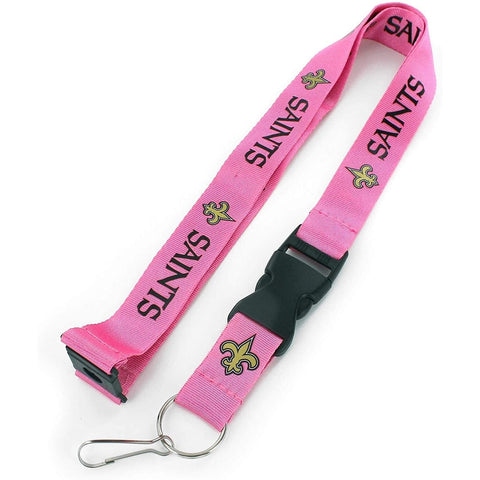 NFL New Orleans Saints Logo on Pink w/Black Lettering 24" by 1" Lanyard Keychain