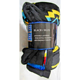 Native American Design Fleece Throw Blanket 2 Sided Black n Blue 60"x50"