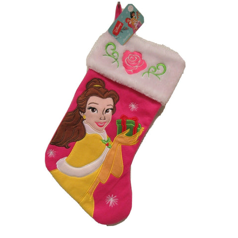 Disney's Belle Holding A Green Present 16.75" Christmas Stocking by Ruz
