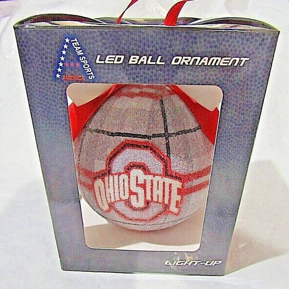 NCAA Ohio State Buckeyes LED Ball Ornament Glitter Plaid by Team Sports America