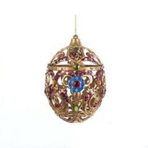 Kurt S. Adler 4" Antique Gold Hollow Sequin Rhinestone Faberge Egg Ornament