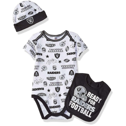 NFL Oakland Raiders Bodysuit Cap Bib Set Size 3-6 Month Gerber