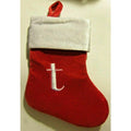 Monogram Lower Case Letter t on Red Christmas Stocking 8" X 6" White