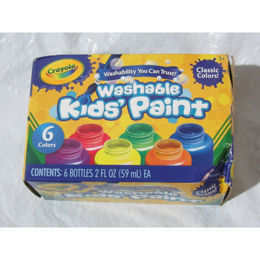 Box of Crayola 6-2 fl oz Bottles Washable Kids' Paint Set of Classic Colors