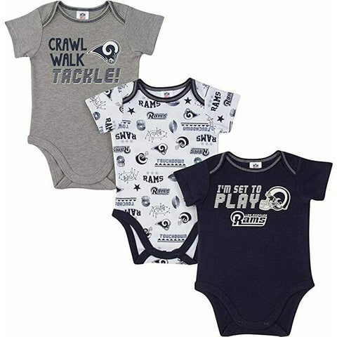 NFL Los Angeles Rams Pack of 3 Infant Bodysuit "I'M SET TO PLAY" 0-3M