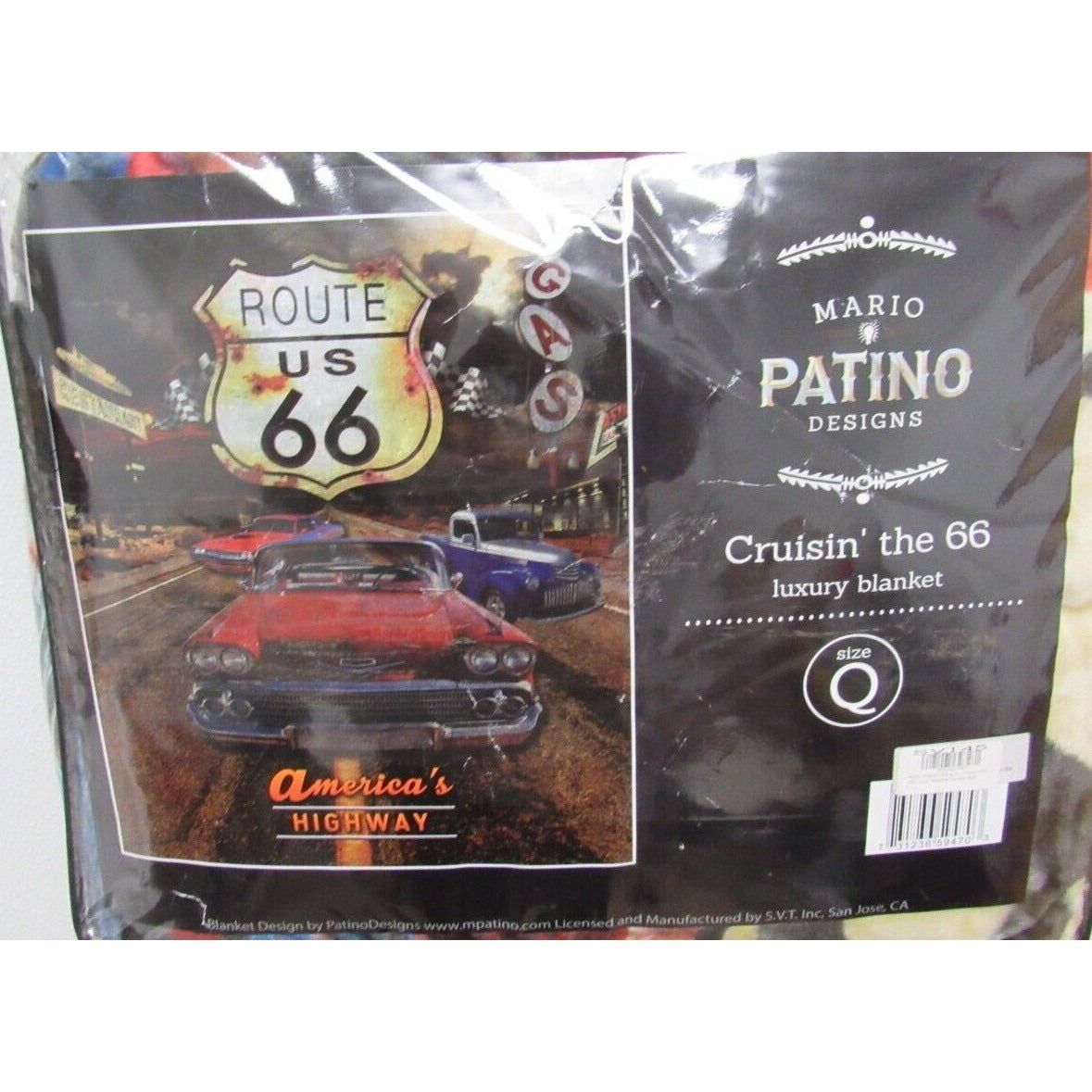 Mario Patino "Cruisin' the 66" America's Highway Cars & Sign Plush Blanket Queen