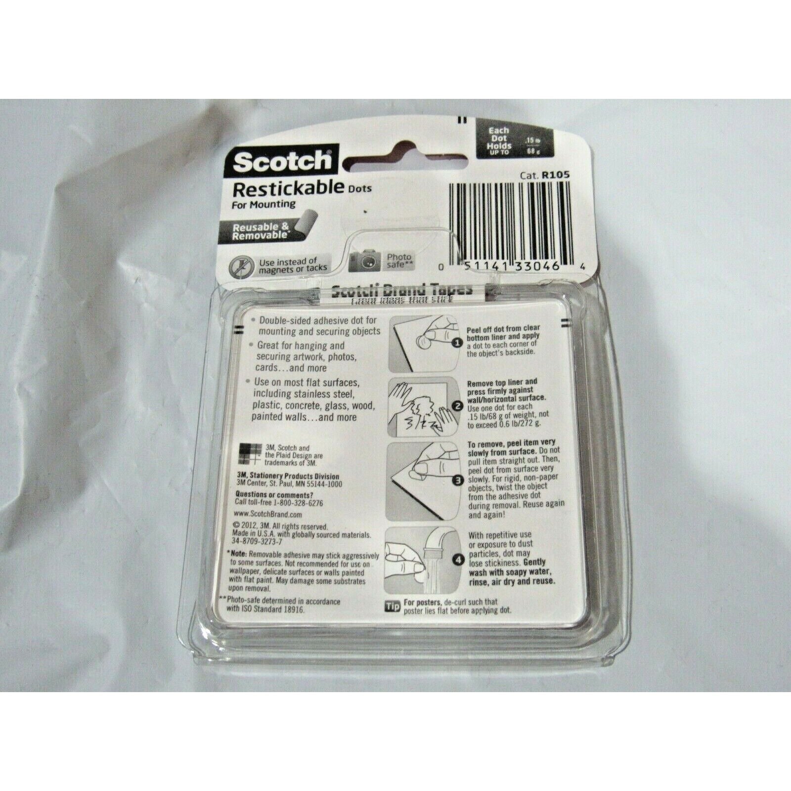 Scotch Restickable Double-Sided Adhesive Dots 7/8-inch Diameter Clear 18-Dots