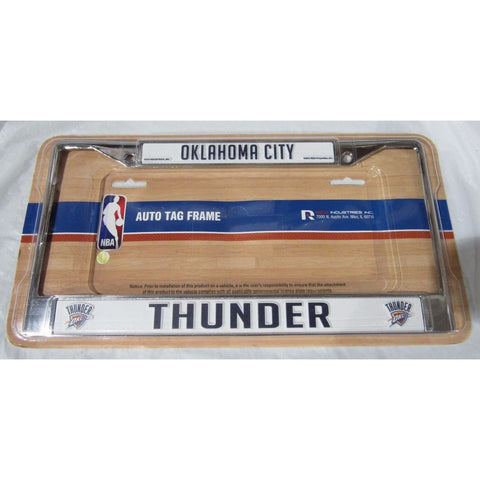 NBA Oklahoma Thunder Chrome License Plate Frame Thin Dark Blue Letters