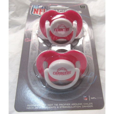 NFL Los Angeles Chargers Pink Pacifiers Set of 2 w/ Solid Shield on Card
