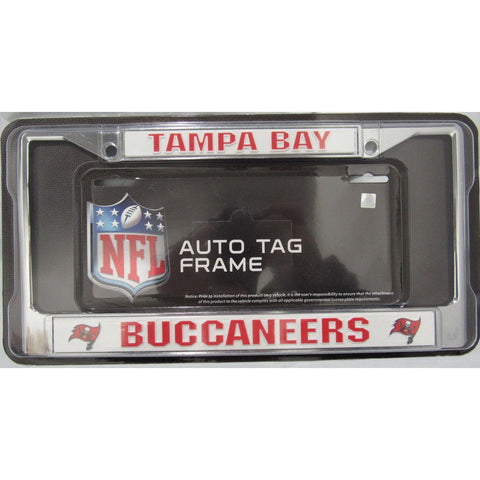 NFL Tampa Bay Buccaneers Chrome License Plate Frame Thick Red Letters