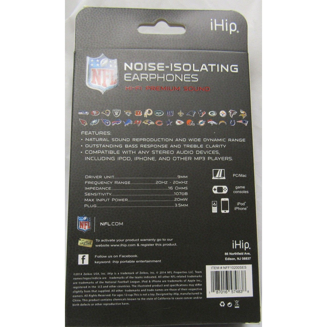NFL iHip Team Logo Earphones Seattle Seahawks
