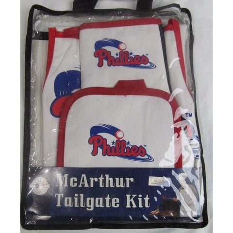 MLB Philadelphia Phillies Alt Logo BBQ Tailgate Kit 3 Piece Set Apron Oven Mitt Potholder McArthur