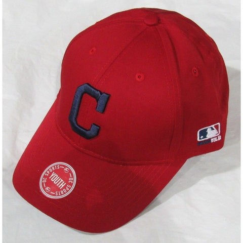 MLB Cleveland Indians Youth Cap Flat Brim Raised Replica Cotton Twill Hat All Red