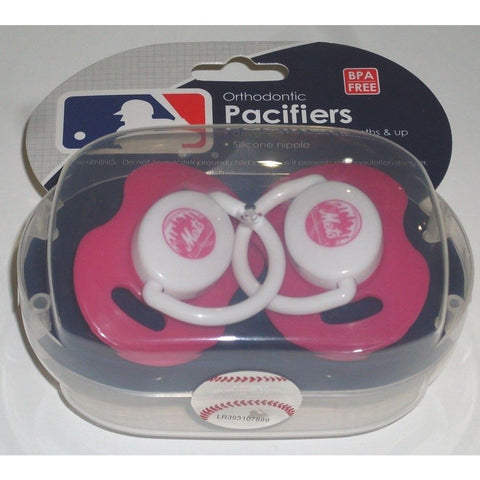 MLB New York Mets Pink Pacifiers Set of 2 w/ Solid Shield in Case