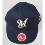 MLB Milwaukee Brewers Youth Cap Flat Brim Raised Replica Cotton Twill Hat Navy Blue