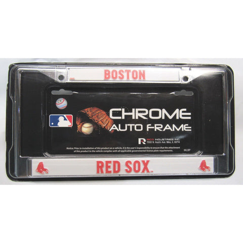 MLB Boston Red Sox Chrome License Plate Frame Thin Red Letters