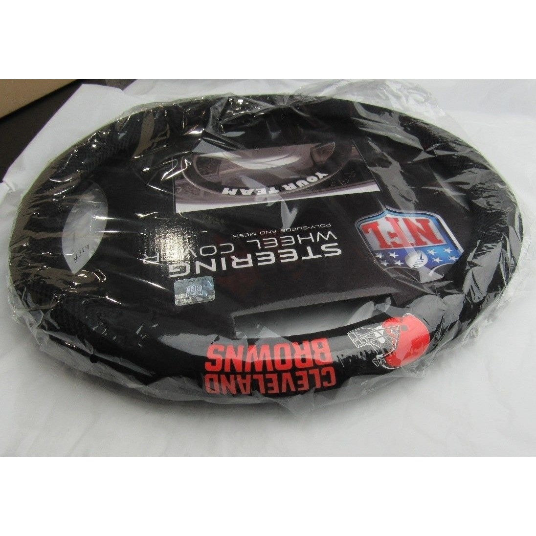 NFL Cleveland Browns Orange Letters Poly-Suede on Mesh Steering Wheel Cover Fremont Die