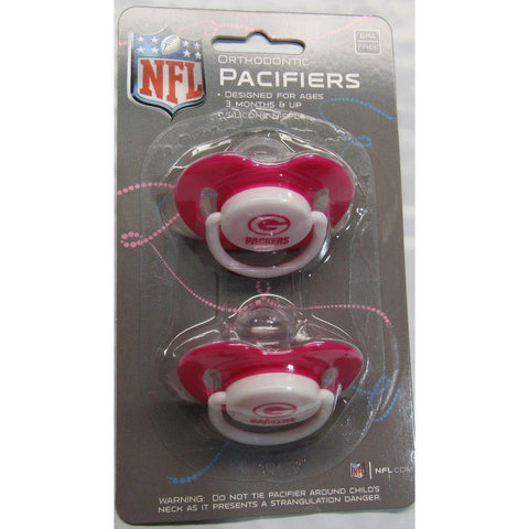 NFL Green Bay Packers Pink Pacifiers Set of 2 w/ Solid Shield on Card