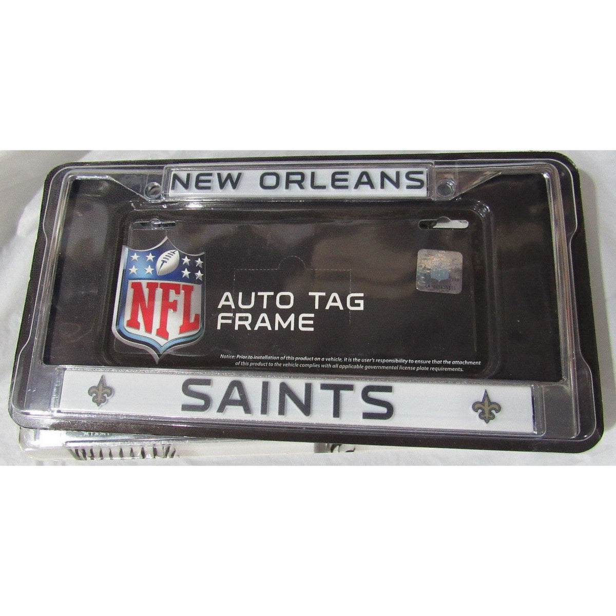 NFL New Orleans Saints Chrome License Plate Frame Thin Black Letters