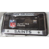 NFL New Orleans Saints Chrome License Plate Frame Thin Black Letters