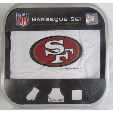 NFL San Francisco 49ers BBQ Tailgate Kit 3 Piece Set Apron Oven Mitt Potholder McArthur