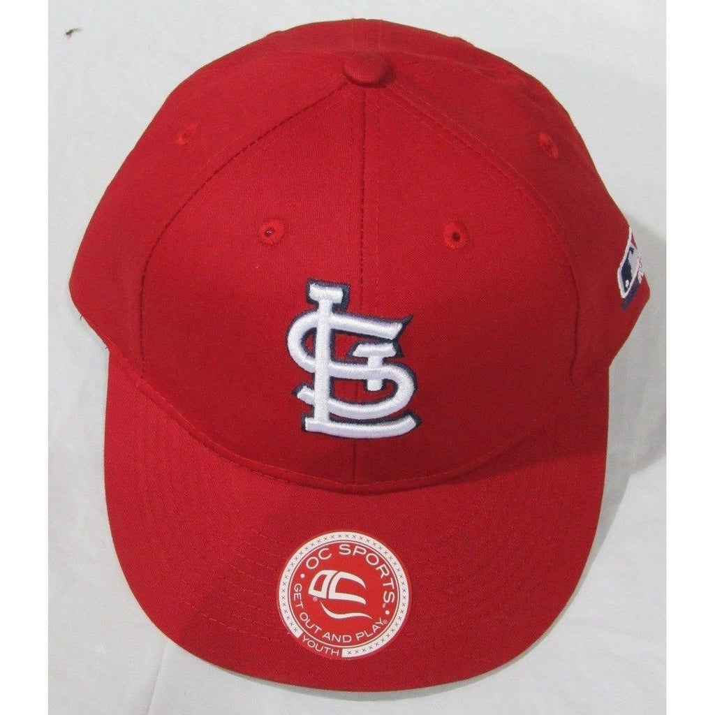 MLB St. Louis Cardinals Youth Cap Flat Brim Raised Replica Cotton Twill Hat All Red