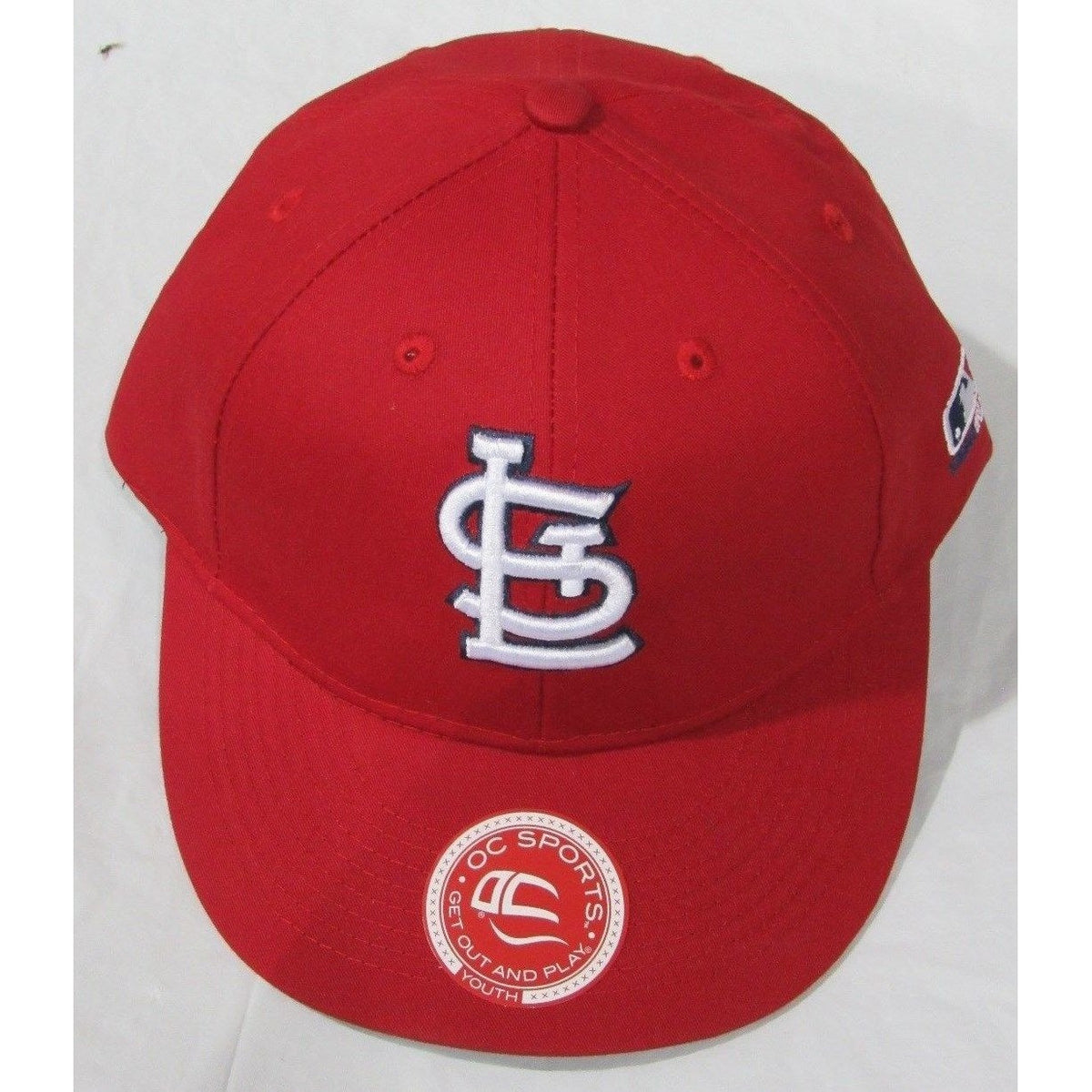 MLB St. Louis Cardinals Youth Cap Flat Brim Raised Replica Cotton Twill Hat All Red