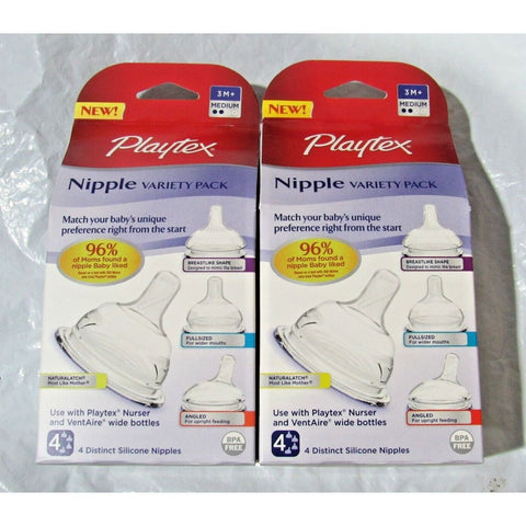 Lot of 2 Playtex Nipple Medium Flow Variety Kit 4 Count/PK