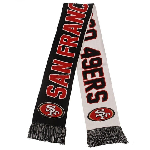 NFL San Francisco 49ers Reversible Wordmark Scarf Black & White 64" X 7" by FOCO