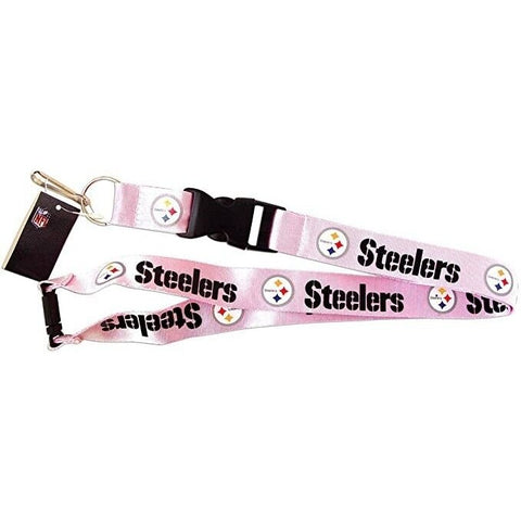 NFL Pittsburgh Steeler Logo on Pink w/Black Lettering 24" by 1" Lanyard Keychain