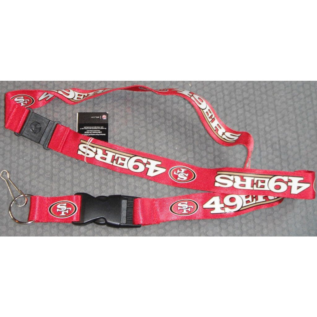 NFL San Francisco 49ers Logo on Red Lanyard Detachable Keyring 23"X3/4" Aminco