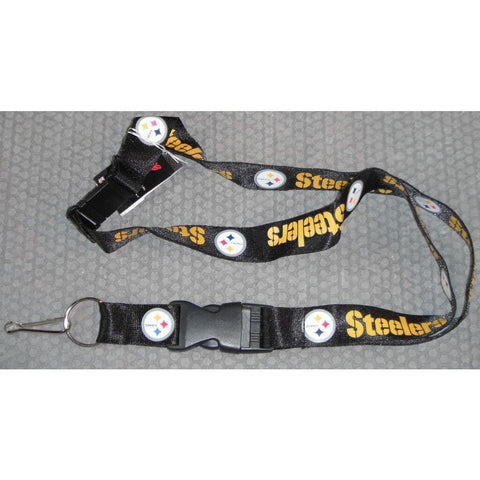 NFL Pittsburgh Steelers Logo on Black Lanyard Detachable Keyring 23"X3/4" Aminco