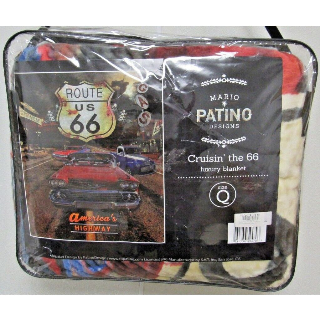 Mario Patino "Cruisin' the 66" America's Highway Cars & Sign Plush Blanket Queen