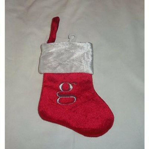 Monogram Lower Case Letter g on Red Christmas Stocking 8" X 6" White