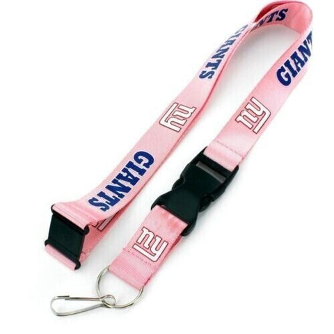 NFL New York Giants Logo on Pink w/Blue Lettering 24" by 1" Lanyard Keychain