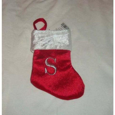 Monogram Lower Case Letter s on Red Christmas Stocking 8" X 6" White