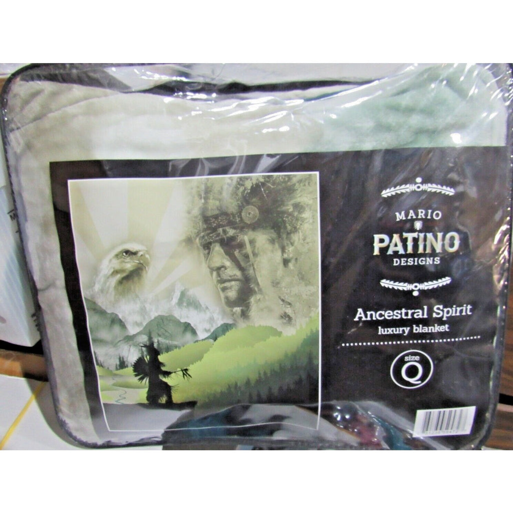Mario Patino "Ancestral Spirit" Native American Mountains Eagle Plush Blanket Queen