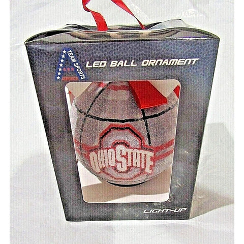 NCAA Ohio State Buckeyes LED Ball Ornament Glitter Plaid by Team Sports America