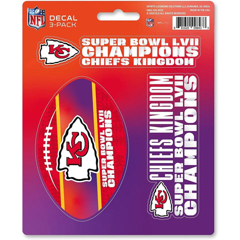 NFL Kansas City Chiefs 2023 Super Bowl LVII Champions Decal 3-Pack 5" by 5 1/4"