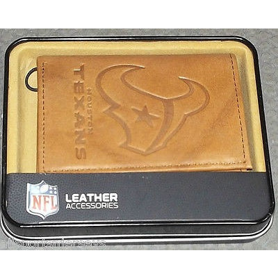 NFL Houston Texans Embossed TriFold Leather Wallet With Gift Box