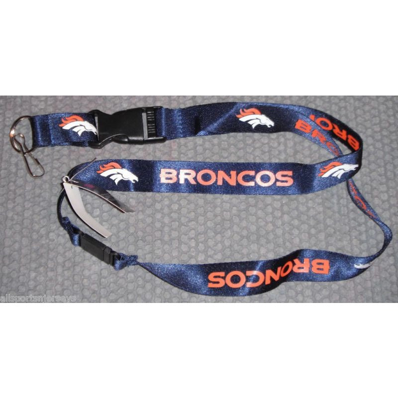 NFL Denver Broncos Logo Name Blue Lanyard Detachable Keyring 23"X3/4" Aminco