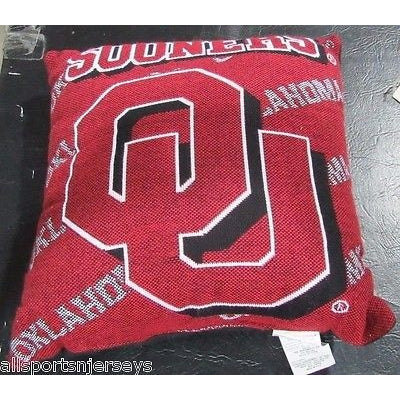 NCAA NWT 20x20  JACQUARD PILLOW - OKLAHOMA SOONERS - MAROON LOGO