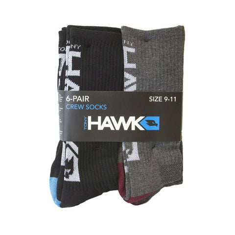 Tony Hawk Crew Socks 2 each Black White Gray 9-11 X-Games Skate Boarding Socks