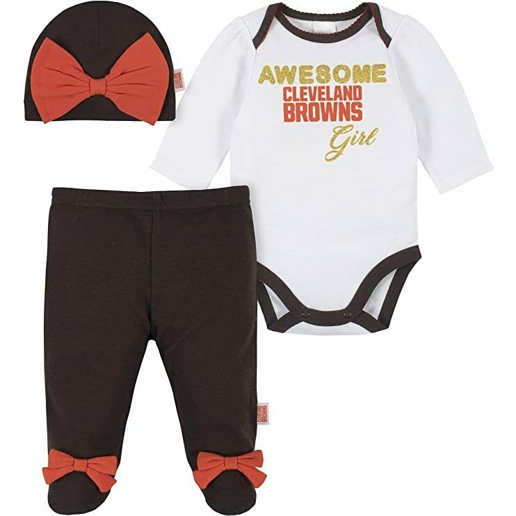 NFL Cleveland Browns Bodysuit Footed Pants Cap Set Size 3-6 Month Gerber