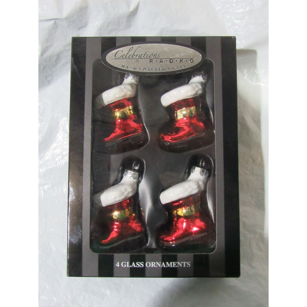Santa's Boots Glass Ornament Set 4 Celebrations by Christopher Radko 2021