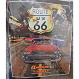 Mario Patino "Cruisin' the 66" America's Highway Cars & Sign Plush Blanket Queen